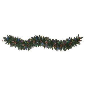 Christmas Wreaths & Garlands | 6' Snow Dusted Artificial Christmas Garland with 50 Multicolored LED Lights, Berries and Pinecones Christmas Wreaths & Garlands Christmas Wreaths & Garlands