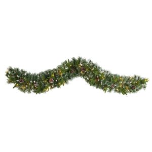 Christmas Wreaths & Garlands | 6' Snow Tipped Christmas Artificial Garland with 35 Clear LED Lights and Pine Cones Artificial Garlands Artificial Garlands