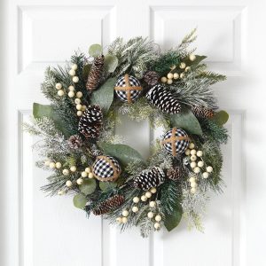 Christmas Wreaths & Garlands | 24" Snow Tipped Holiday Artificial Wreath with Berries, Pine Cones and Ornaments Artificial Wreaths Artificial Wreaths