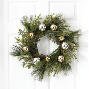 Christmas Wreaths & Garlands | 26" Sparkling Pine Artificial Wreath with Decorative Ornaments Christmas Wreaths & Garlands Christmas Wreaths & Garlands