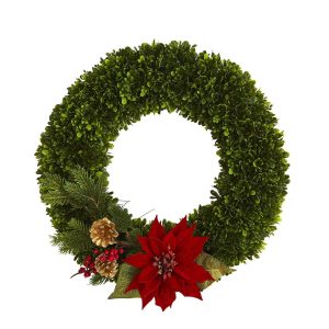 Christmas Wreaths & Garlands | 18" Tea Leaf, Poinsettia and Pine Artificial Wreath Christmas Wreaths & Garlands Christmas Wreaths & Garlands