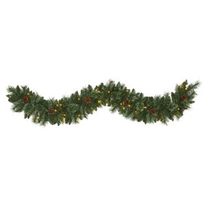 Christmas Wreaths & Garlands | 6' White Mountain Pine Artificial Garland with 35 White Warm LED Lights andPinecones Artificial Garlands Artificial Garlands