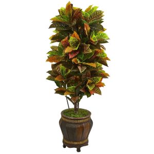 Croton Trees | 5.5' Croton Artificial Plant in Decorative Planter (Real Touch) Artificial Plants Croton Trees