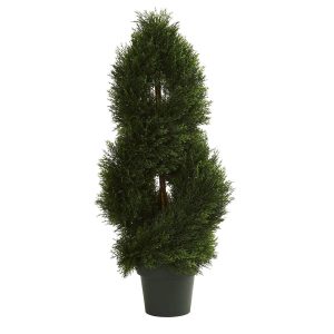 Cypress Trees | 3' Double Pond Cypress Spiral Artificial Topiary Tree UV Resistant (Indoor/Outdoor) Artificial Trees Cypress Trees