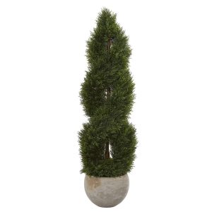 Cypress Trees | 4' Double Pond Cypress Spiral Artificial Tree in Sand Colored Planter (Indoor/Outdoor) Artificial Trees Cypress Trees