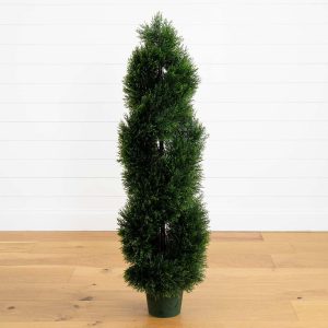 Cypress Trees | 4’ Double Pond Cypress Spiral Topiary UV Resistant (Indoor/Outdoor) Artificial Trees Cypress Trees