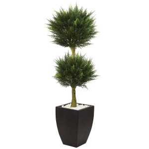 Cypress Trees | Cypress Topiary with Black Planter UV Resistant (Indoor/Outdoor) Artificial Plants Cypress Trees