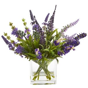 Desk Plants | 12'' Lavender Arrangement and 14" Lavender Wreath (Set of 2) lavender Artificial Plants Desk Plants