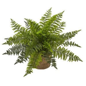 Desk Plants | 15" Ruffle Fern Bush Burlap Base (Set of 2) Artificial Plants Desk Plants