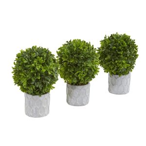 Desk Plants | 9" Boxwood Artificial Mini Topiary (Set of 3) Artificial Plants Desk Plants