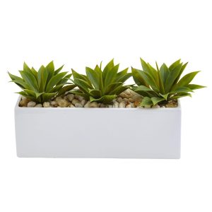 Desk Plants | Agave Succulent in Rectangular Planter Artificial Plants Cactus