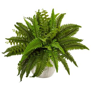 Desk Plants | Boston Fern in White Planter Artificial Plants Desk Plants