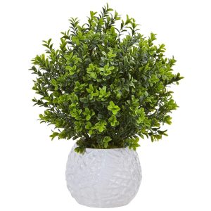 Desk Plants | Boxwood in White Vase (Indoor/Outdoor) Artificial Plants Desk Plants