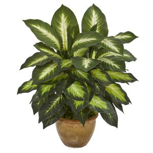 Desk Plants | Dieffenbachia Artificial Plant in Ceramic Planter Artificial Plants Desk Plants