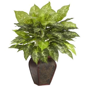 Desk Plants | Dieffenbachia w/Decorative Vase Silk Plant Artificial Plants Desk Plants