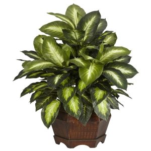 Desk Plants | Golden Dieffenbachia Silk Plant Artificial Plants Desk Plants