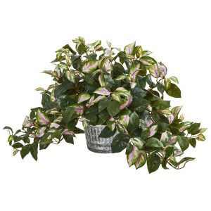 Desk Plants | Hoya Artificial Plant in Vintage Hanging Metal Planter Artificial Plants Desk Plants