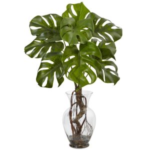 Desk Plants | Monstera Plant with Vase Artificial Plants Desk Plants