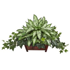 Desk Plants | Silver Queen and Ivy Artificial Plant in Decorative Planter Artificial Plants Desk Plants