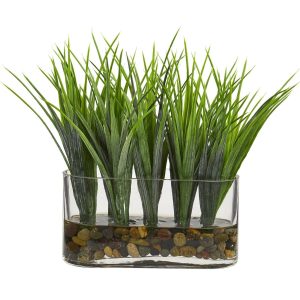 Desk Plants | Vanilla Grass Artificial Plant in Oval Vase Artificial Plants Desk Plants