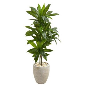 Dracaena Trees | 4' Artificial Dracaena Plant in Sand Colored Planter (Real Touch) Artificial Plants Dracaena Trees