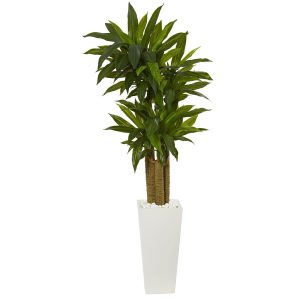 Dracaena Trees | 5′ Cornstalk Dracaena Artificial Plant in White Tower Planter Artificial Plants Dracaena Trees