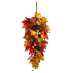 Fall Wreaths & Garlands | 35" Autumn Maple Leaf and Berries Fall Teardrop Fall Wreaths & Garlands Fall Wreaths & Garlands