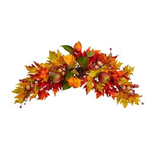 Fall Wreaths & Garlands | 38" Autumn Maple Leaf Berry Artificial Swag Fall Wreaths & Garlands Fall Wreaths & Garlands