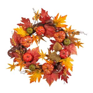 Fall Wreaths & Garlands | 24" Autumn Pumpkin and Berries Artificial Fall Wreath Fall Wreaths & Garlands Fall Wreaths & Garlands