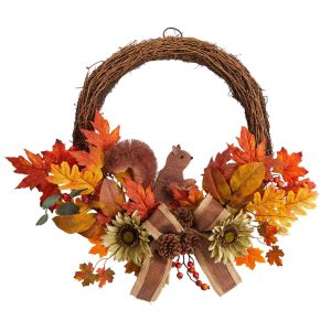 Fall Wreaths & Garlands | 26" Fall Harvest Artificial Autumn Wreath with Twig Base and Squirrel Fall Wreaths & Garlands Fall Wreaths & Garlands