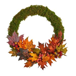 Fall Wreaths & Garlands | 20" Fall Maple Leaf and Berries Artificial Autumn Wreath Fall Wreaths & Garlands Fall Wreaths & Garlands