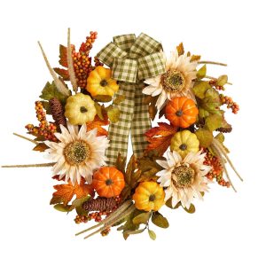 Fall Wreaths & Garlands | 24" Fall Pumpkin, Sunflower Artificial Autumn Wreath with Decorative Ribbon Fall Wreaths & Garlands Fall Wreaths & Garlands