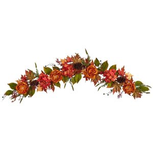 Fall Wreaths & Garlands | 6' Fall Ranunculus, Hydrangea and Berries Autumn Artificial Garland Artificial Garlands Artificial Garlands