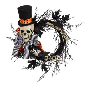 Fall Wreaths & Garlands | 26" Halloween Dapper Skeleton Wreath" Artificial Wreaths Artificial Wreaths