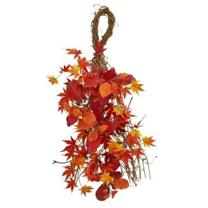 Fall Wreaths & Garlands | 26" Mixed Japanese Maple, Magnolia Leaf and Berries Artificial Teardrop Artificial Wreaths Artificial Wreaths