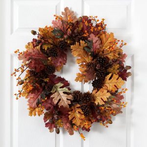 Fall Wreaths & Garlands | 24" Oak Leaf, Acorn & Pine Wreath Artificial Wreaths Artificial Wreaths