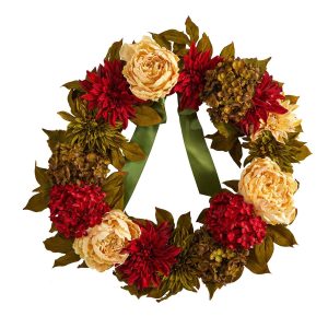 Fall Wreaths & Garlands | 24" Peony, Dahlia and Hydrangea Artificial Wreath Fall Wreaths & Garlands Fall Wreaths & Garlands