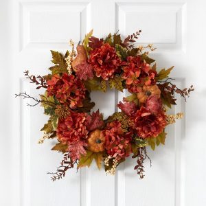 Fall Wreaths & Garlands | 24" Peony, Hydrangea and Pumpkin Fall Artificial Wreath Artificial Wreaths Artificial Wreaths