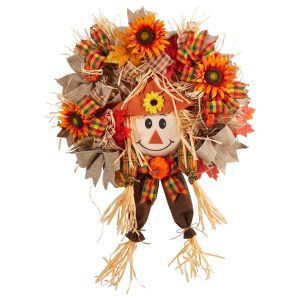 Fall Wreaths & Garlands | 30" Scarecrow Fall Artificial Autumn Wreath with Sunflower, Pumpkin and Decorative Bows Fall Wreaths & Garlands Fall Wreaths & Garlands