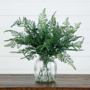 Ferns | 17" Artificial Forest Fern Arrangement in Glass Vase Artificial Plants Ferns