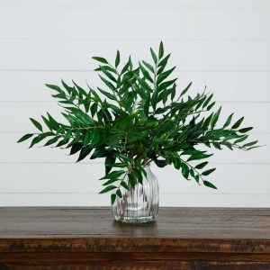 Ferns | 19" Palmate Fern Arrangement in Glass Vase Artificial Plants Ferns