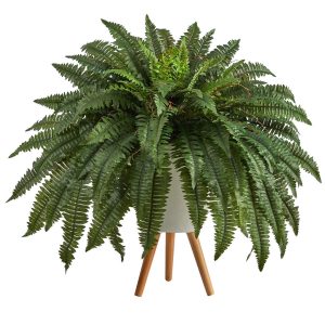 Ferns | 2.5’ Boston Fern Artificial Plant in White Planter with Legs Artificial Plants Ferns