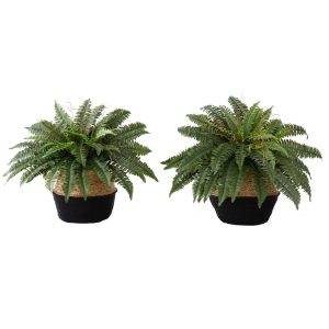 Ferns | 23" Artificial Boston Fern Plant with Handmade Jute & Cotton Basket DIY KIT – Set of 2 Artificial Plants Ferns