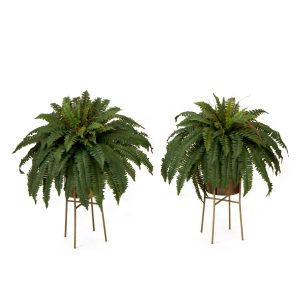 Ferns | 32" Artificial Boston Fern Plant with Metal Planter with Stand DIY KIT – Set of 2 Artificial Plants Ferns