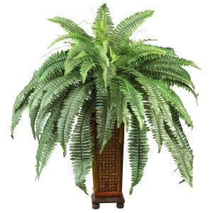 Ferns | Boston Fern Decorative Wood Vase Silk Plant Artificial Plants Ferns