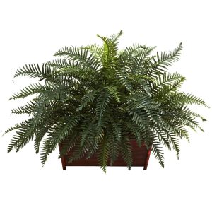 Ferns | River Fern Wood Planter Artificial Plants Ferns