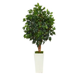 Ficus Trees | 4' Ficus Artificial Tree in White Tower Planter Artificial Trees Ficus Trees