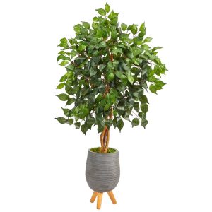 Ficus Trees | 4’ Ficus Artificial Tree in Gray Planter with Stand Artificial Trees Ficus Trees