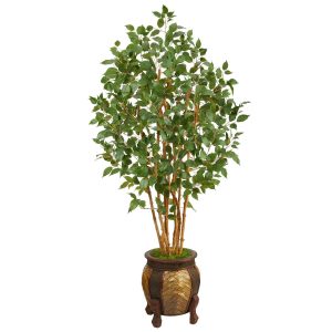 Ficus Trees | 5.5′ Ficus Bushy Artificial Tree in Decorative Planter Artificial Trees Ficus Trees