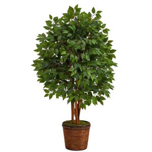 Ficus Trees | 5' Super Deluxe Artificial Ficus Tree in Wicker Planter Artificial Trees Ficus Trees